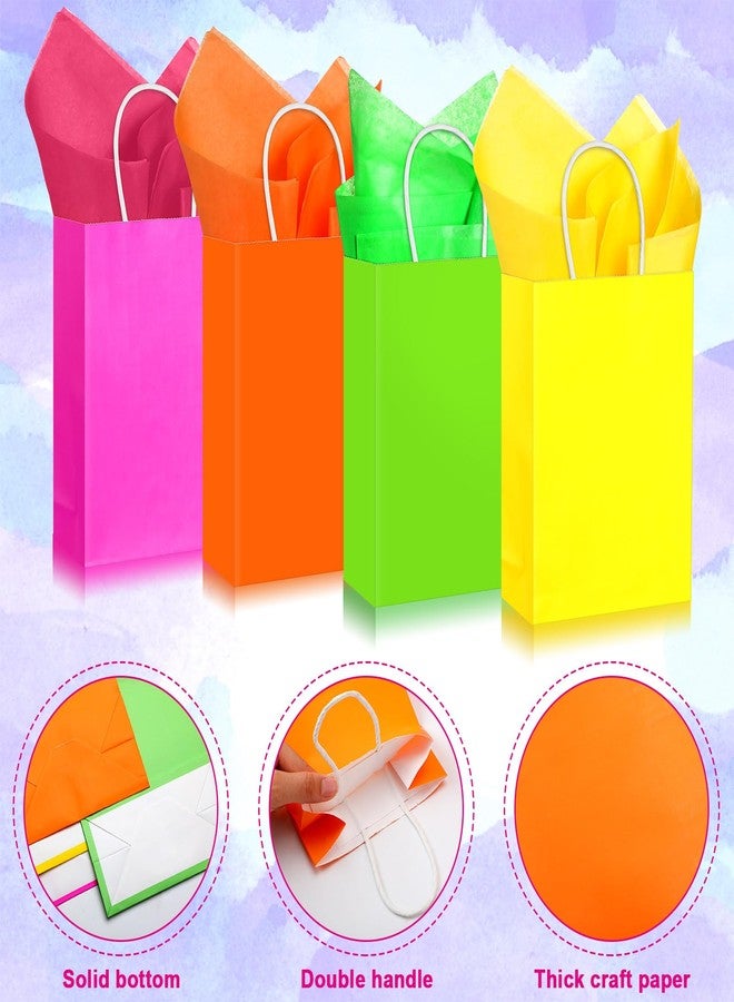 Sherr 24 Pieces Neon Gift Bags with Tissue Paper Rainbow Goodie Bags with Handles Small Party Favor for Birthday Wedding Celebrations - Image 4